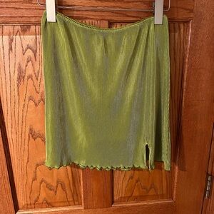 Green Mini Pleated Skirt with Lettuce Hem